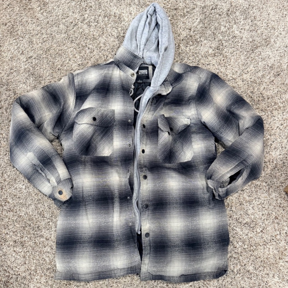 Canyon Guide Outfitters Mens Plaid Hooded Flannel Shirt Jacket Quilted Lined L